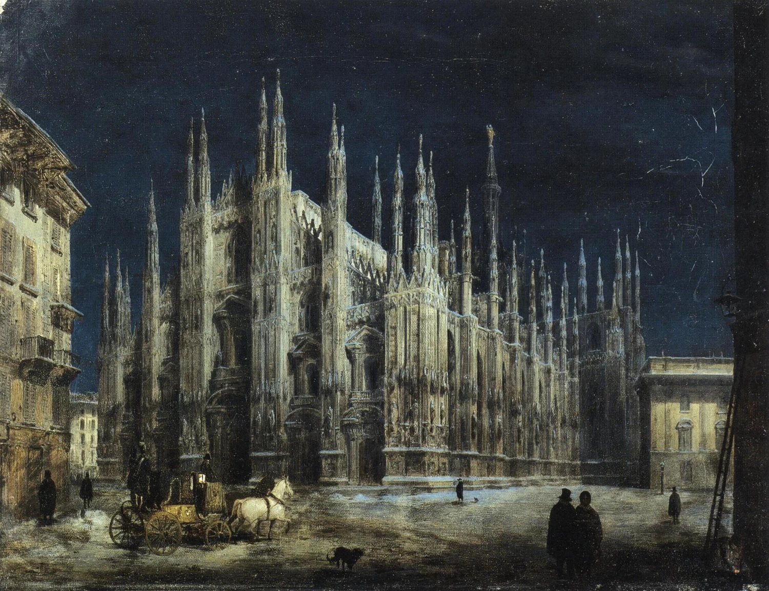  193-Angelo Inganni-Notturno di Piazza del Duomo a Milano 